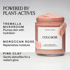 HERBIVORE open tub displaying creamy coconut oil texture and hydration benefit