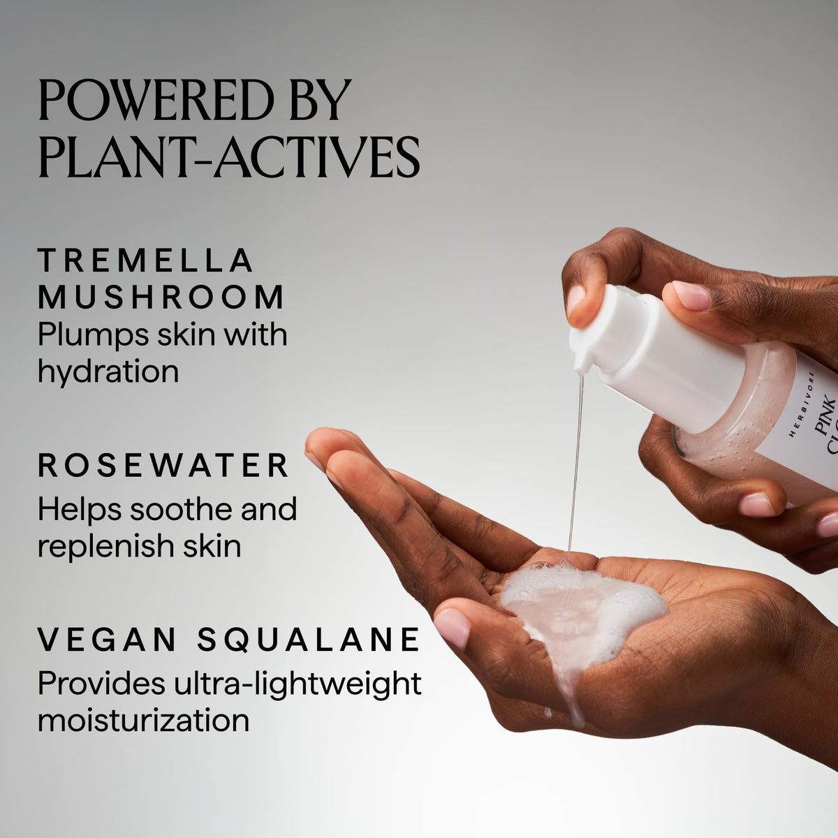 HERBIVORE cleanser texture on hand demonstrating creamy jelly hydration