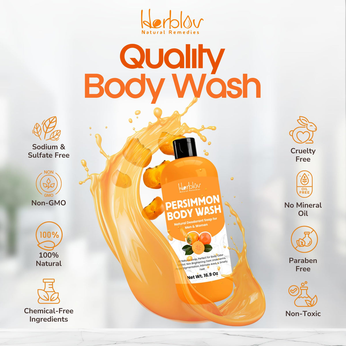 Herblov body wash used on underarm area for odor control