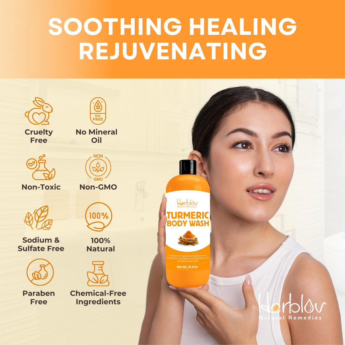 Herblov turmeric powder ingredient shot illustrating natural brightening