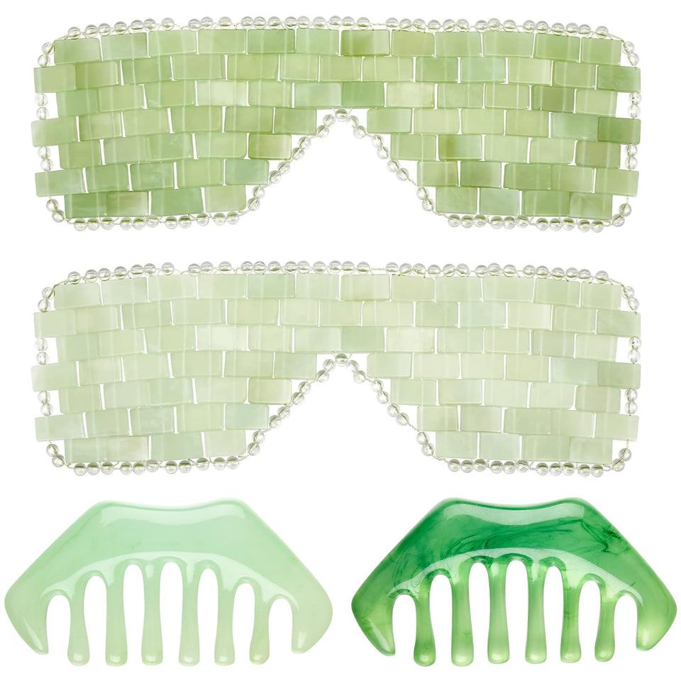 Hercicy front view of jade eye mask and scalp combs showing kit appeal