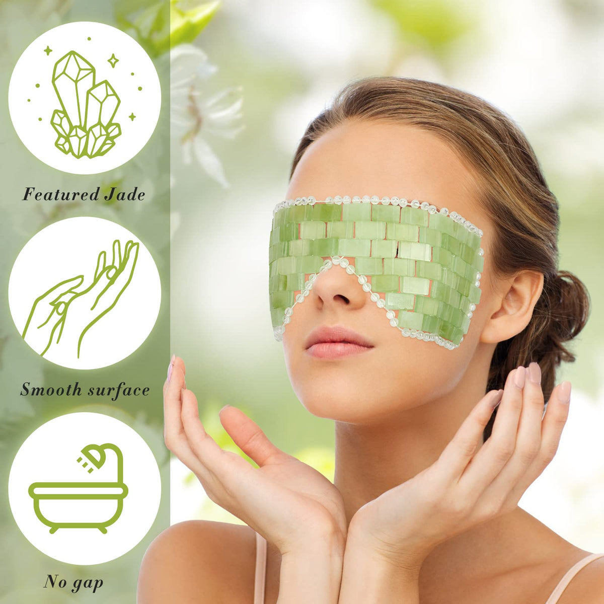 Hercicy jade eye mask held in hand to show scale and ergonomic fit benefit