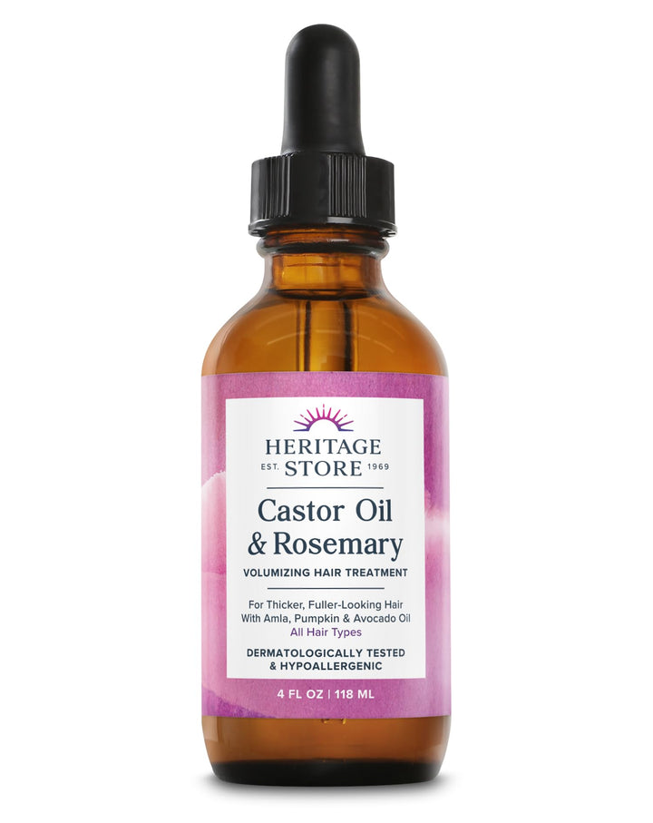 HERITAGE STORE front view of 4oz amber bottle showing label and brand benefit