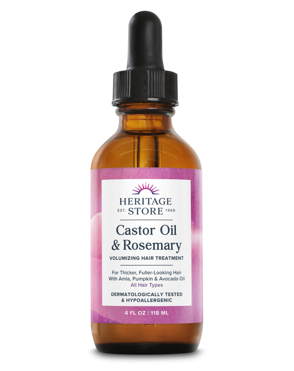 HERITAGE STORE front view of 4oz amber bottle showing label and brand benefit