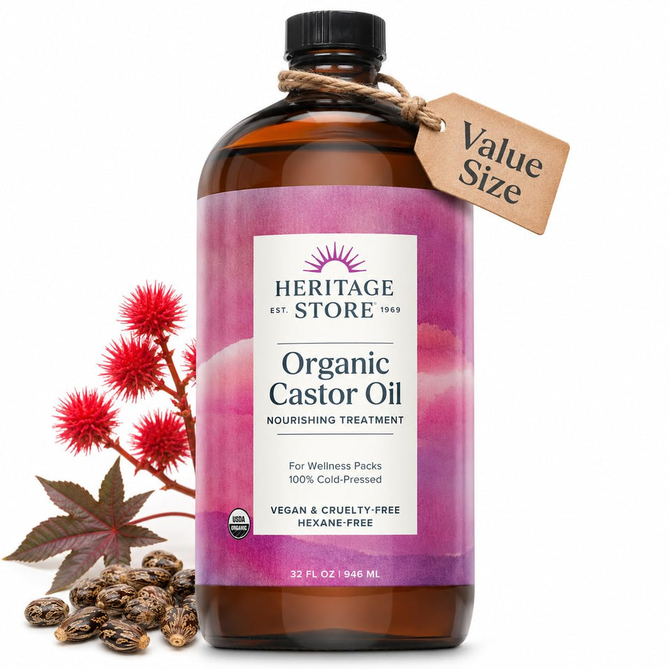 HERITAGE STORE front bottle view showing label and 32oz glass, clear product presentation