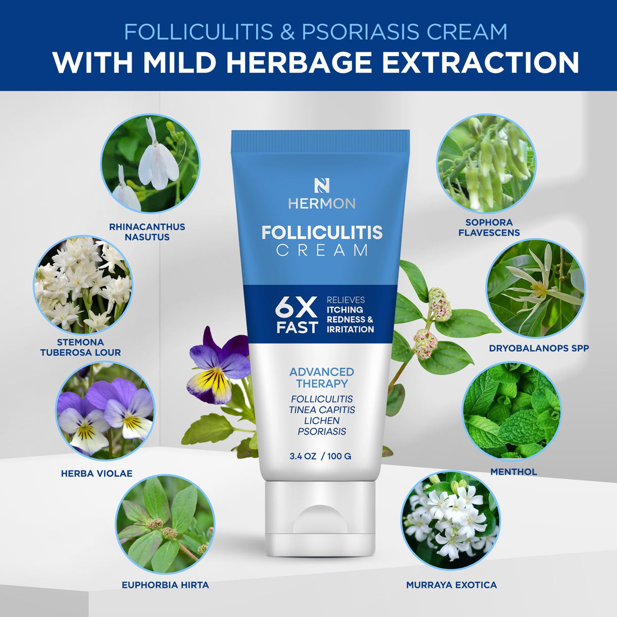 Hermon tube close-up displaying smooth cream texture and non-greasy finish benefits