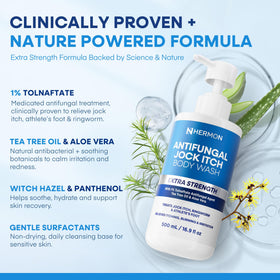 Hermon foot application in shower illustrating targeted antifungal cleansing