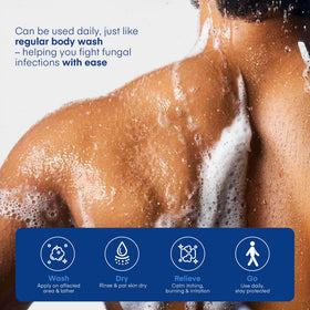Hermon in-shower use on back showing targeted application benefit