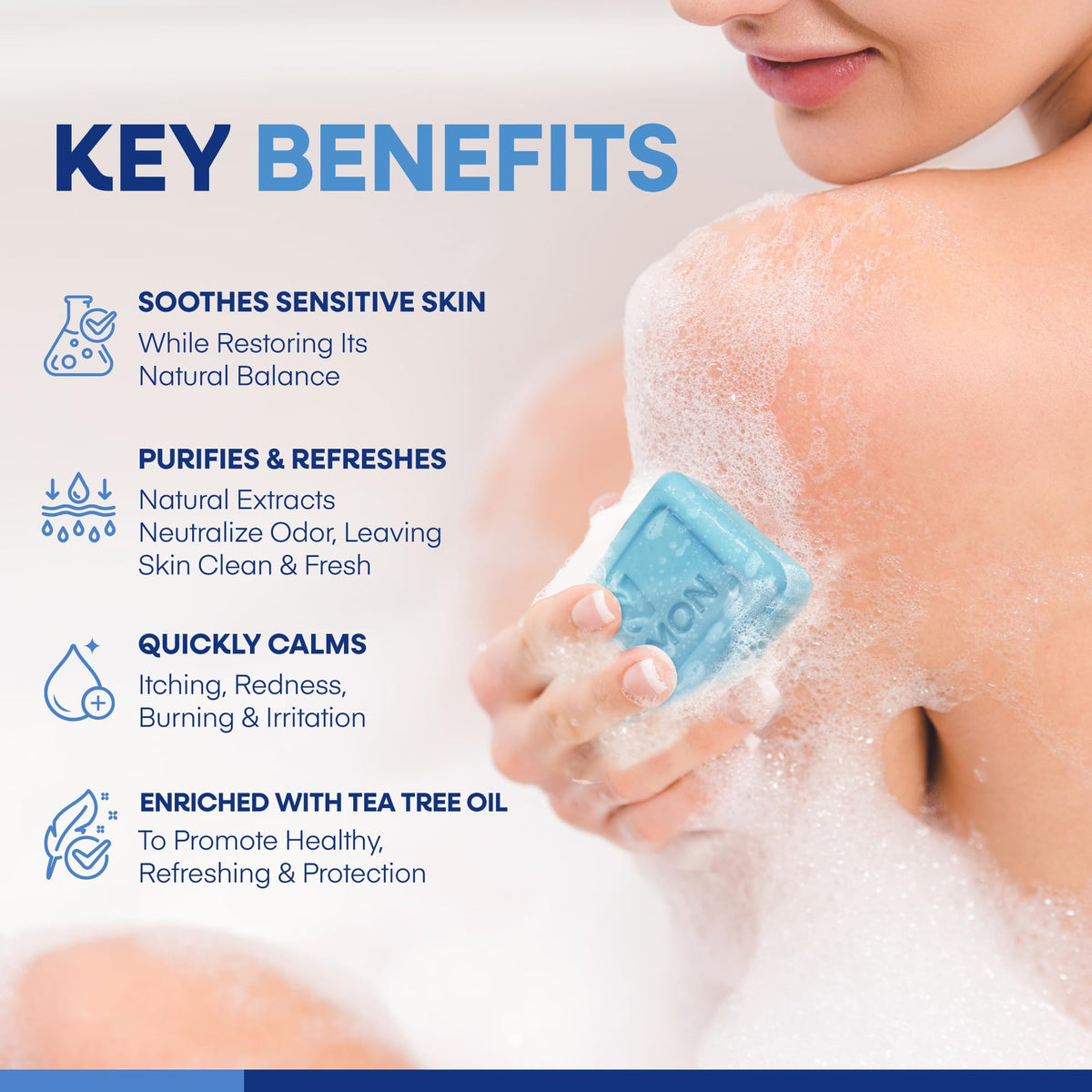 Hermon soap texture with tea tree oil detail showing natural actives