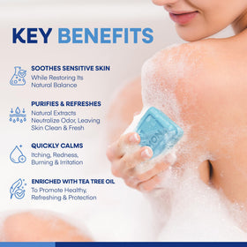 Hermon soap texture with tea tree oil detail showing natural actives