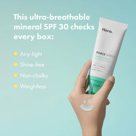 HERO COSMETICS sunscreen spread on hand showing lightweight finish
