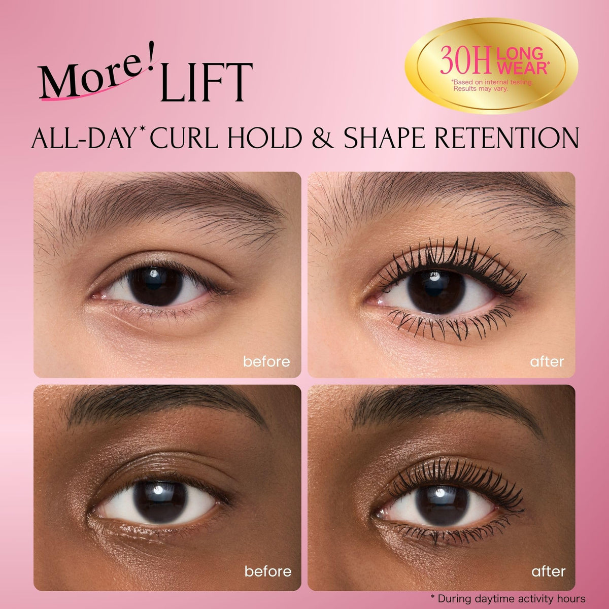 Heroine Make before and after lashes comparison showing noticeable length and volume