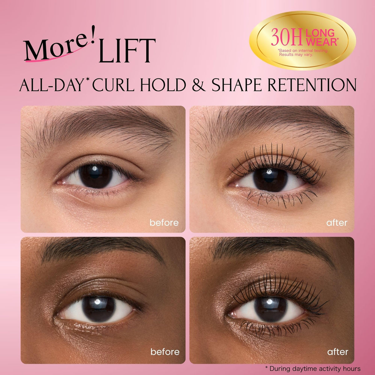 Heroine Make before and after lashes showing length and volume improvement