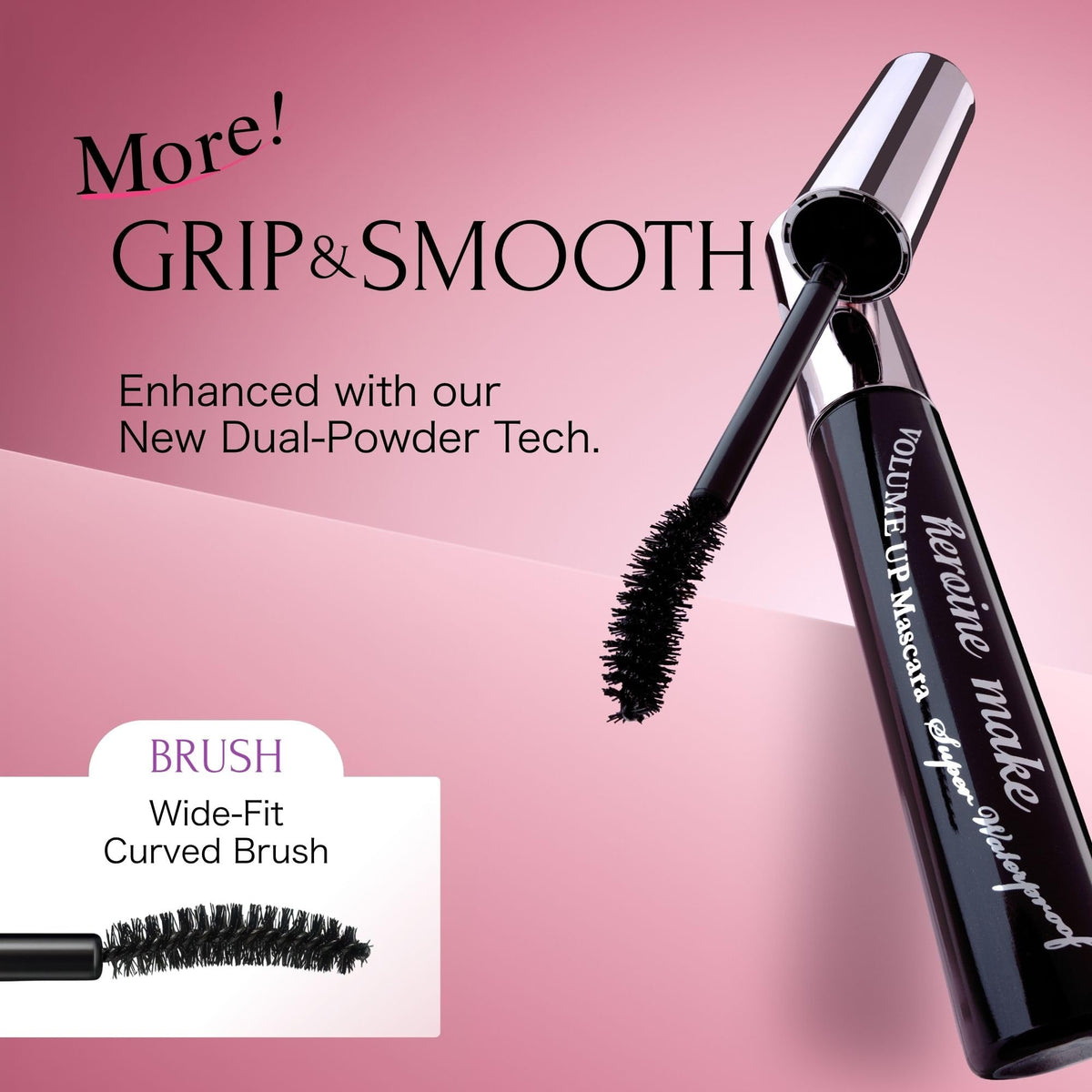 Heroine Make applied in mirror lifestyle shot, showing easy everyday wear and lifted curl