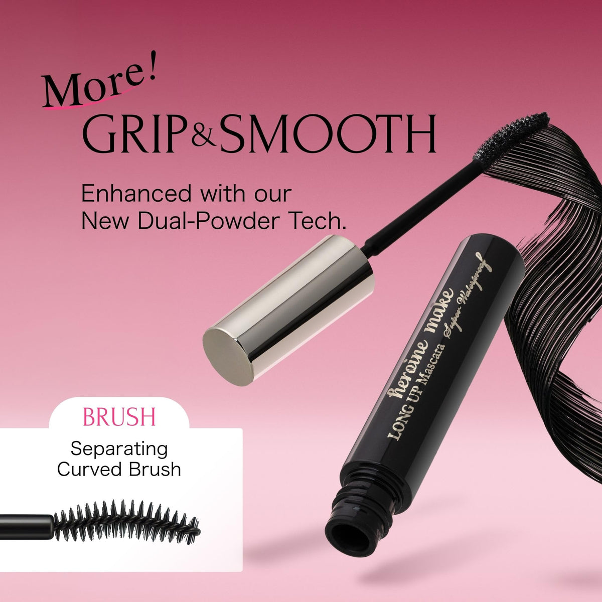 Heroine Make applying mascara to lashes demonstrating curl retention benefit