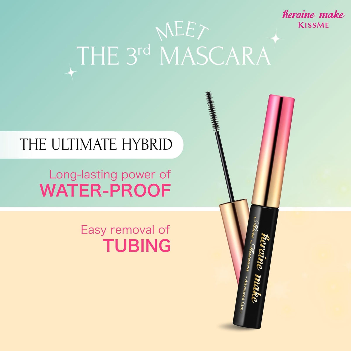Heroine Make mascara in a travel pouch illustrating convenience for on-the-go use
