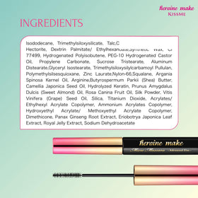 Heroine Make ingredient label featuring camellia and argan oil for conditioning
