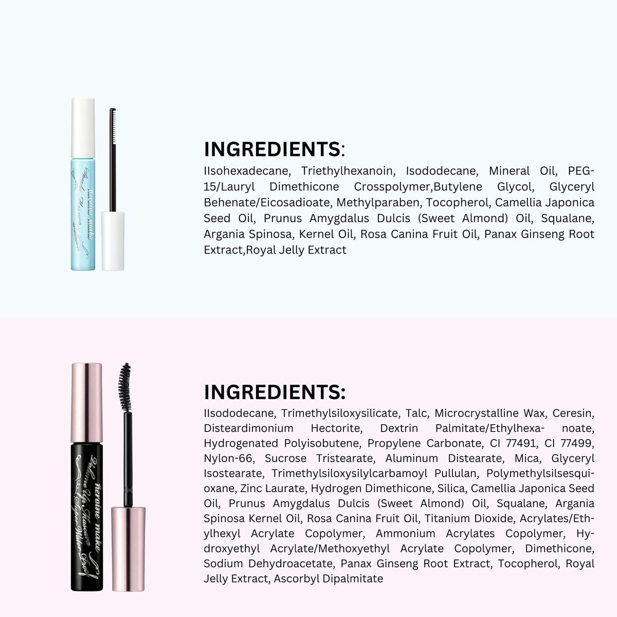 Heroine Make packshot flatlay of mascara and remover for complete routine