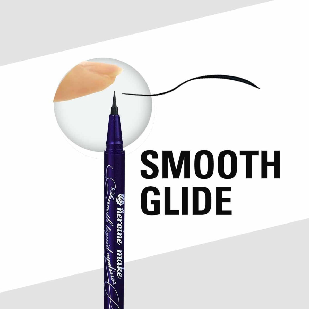 Heroine Make swiped black stroke on arm showing rich, smudge-proof pigment