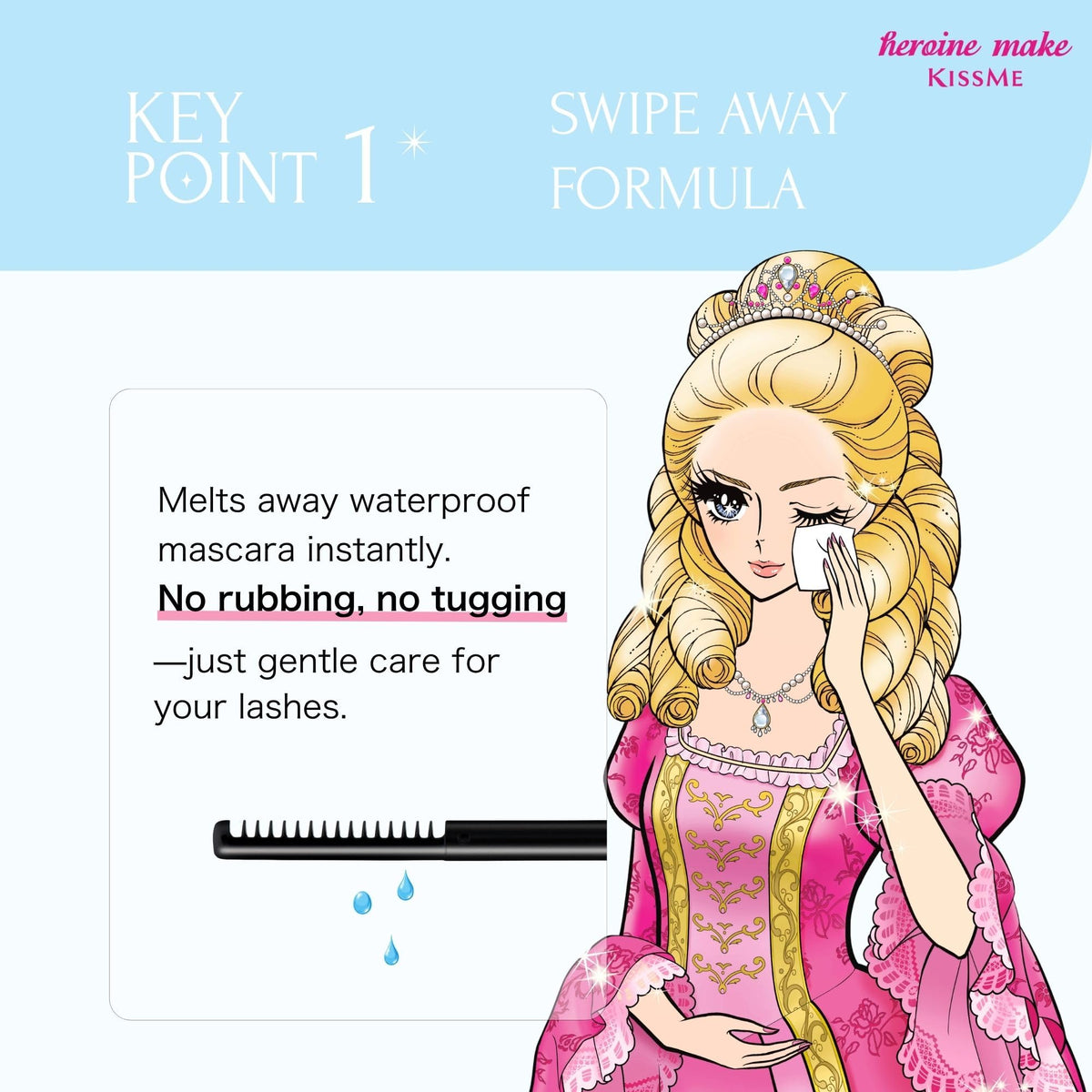 Heroine Make clear liquid texture drop demonstrating lightweight, fast action