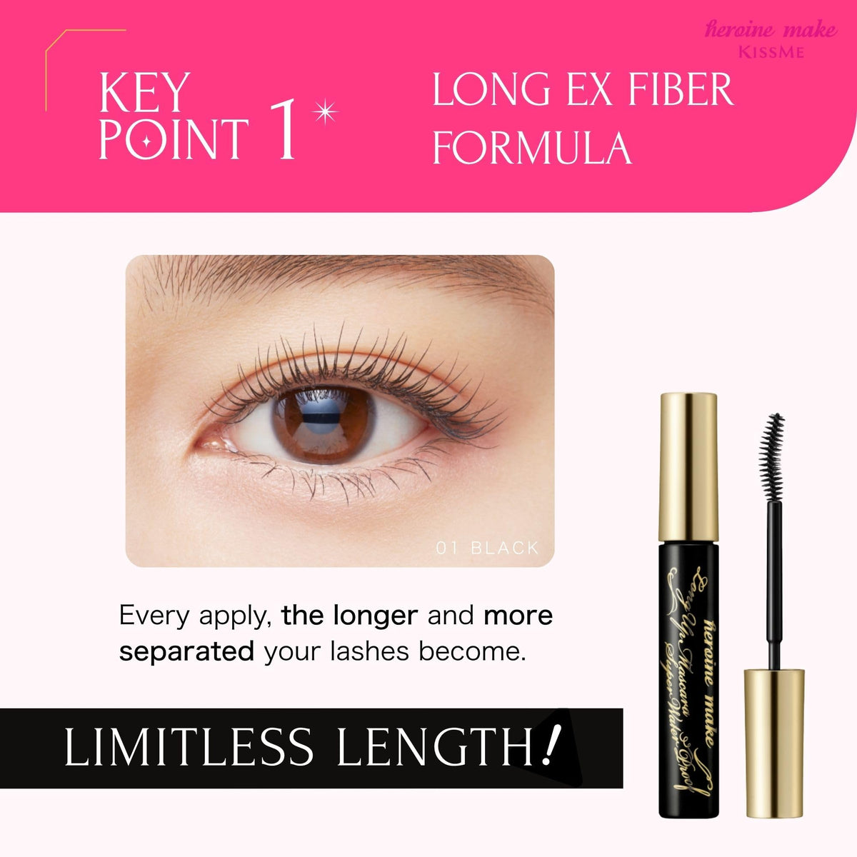 Heroine Make bristles detail highlighting fiber pickup for volumizing effect