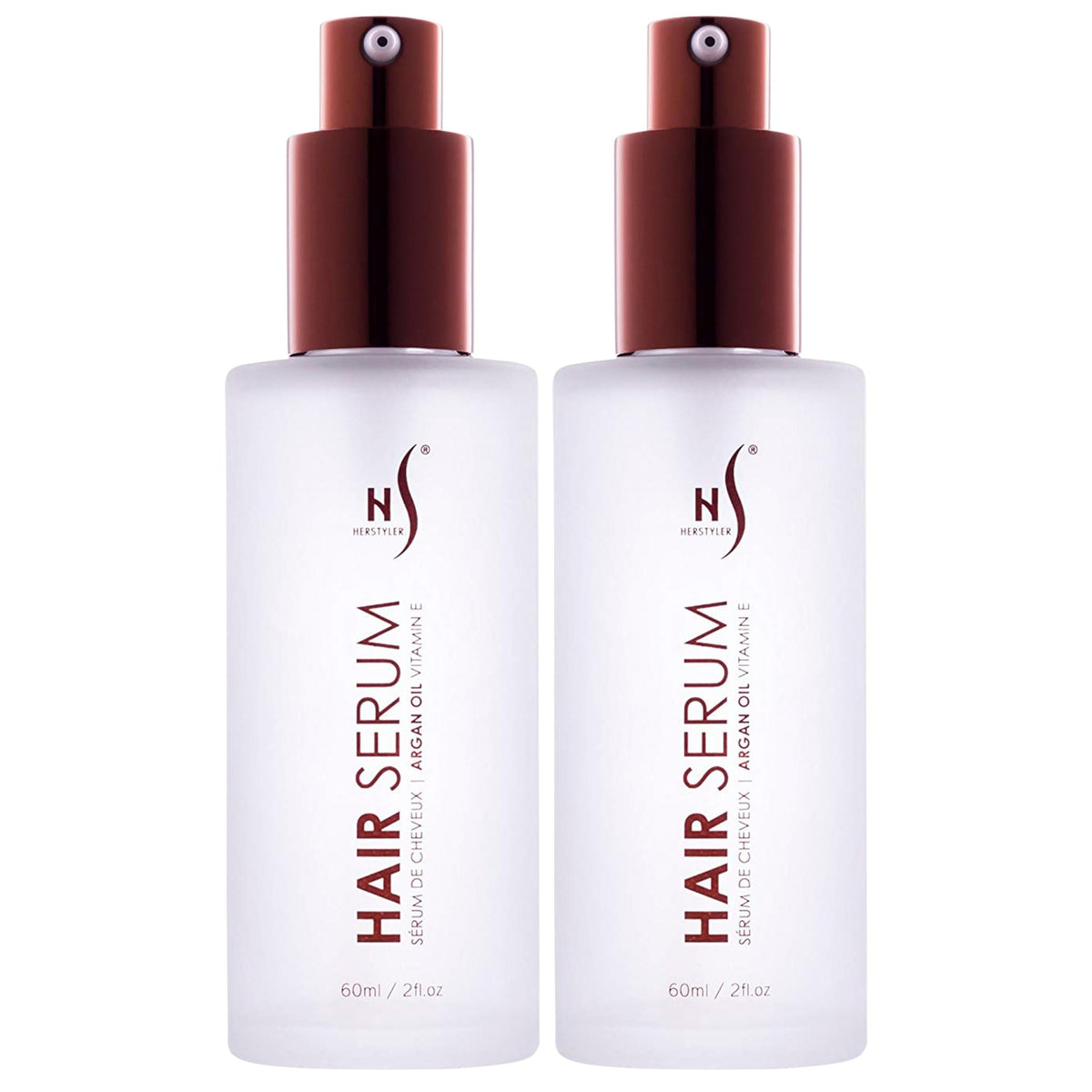 HerStyler front packaging showing argan serum and benefits