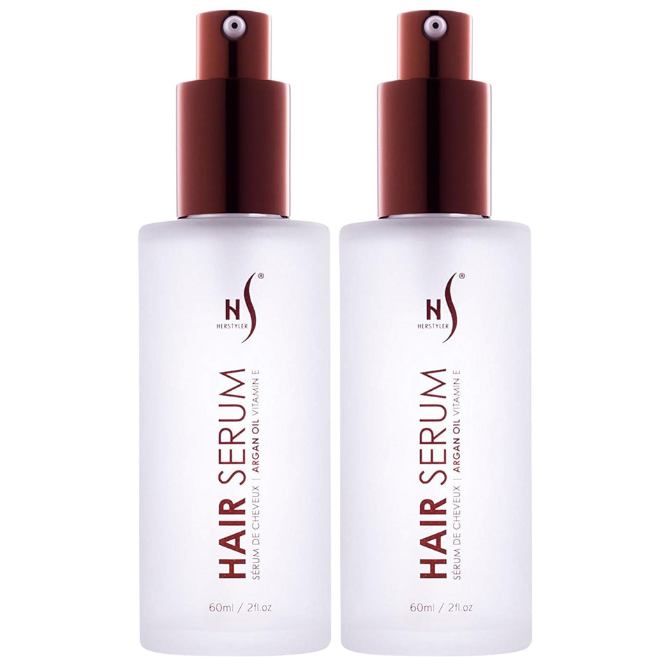 HerStyler front packaging showing argan serum and benefits