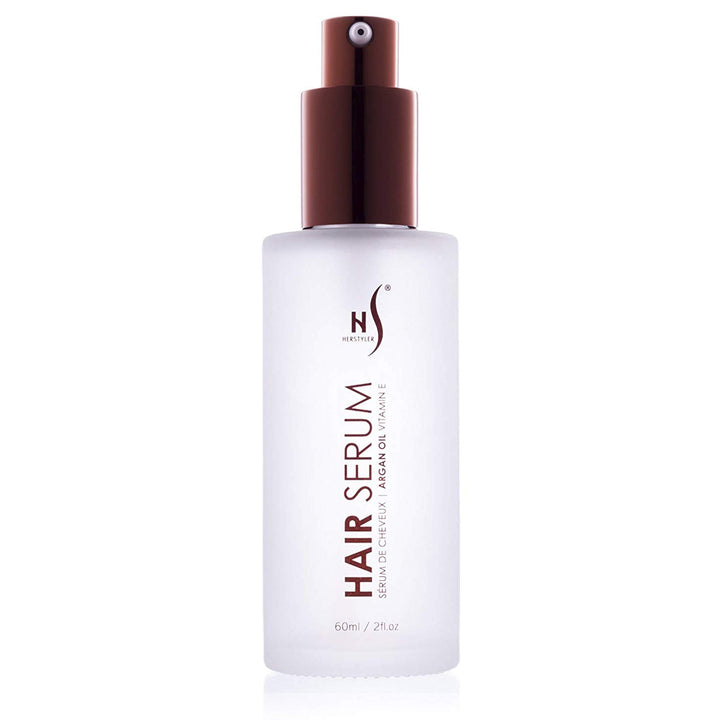 HerStyler front packaging showing compact glass bottle and cap benefit neat storage