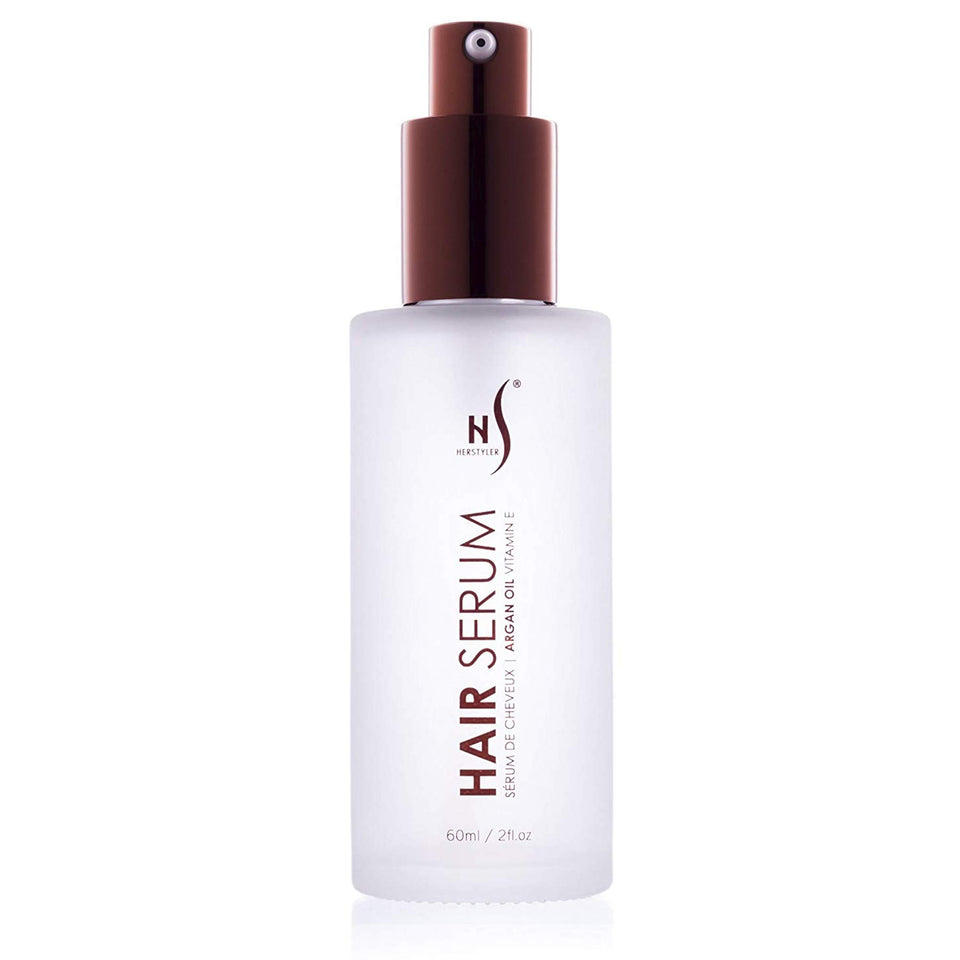 HerStyler front packaging showing compact glass bottle and cap benefit neat storage