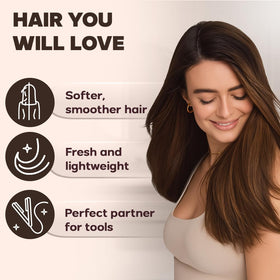 HerStyler with argan oil vial and aloe leaf, showing natural ingredients and nourishment