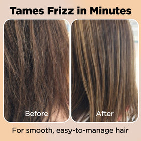 HerStyler serum texture on palm demonstrating quick-absorb, non-greasy feel