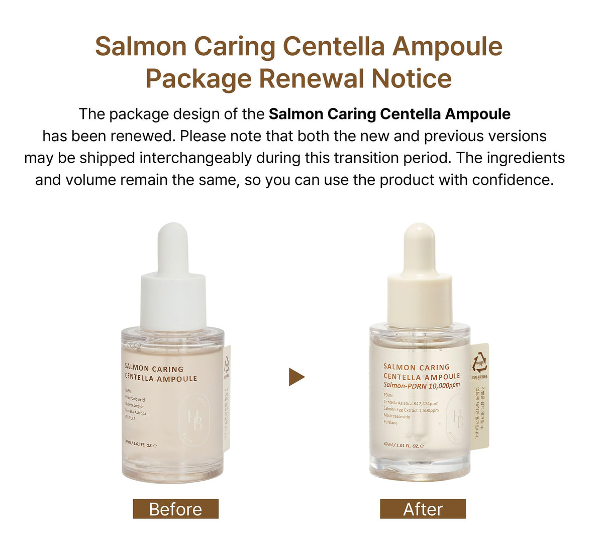 HEVEBLUE ingredients label highlighting salmon PDRN and centella for recovery benefits