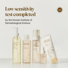 HEVEBLUE on bathroom vanity lifestyle scene, suggests daily routine benefit
