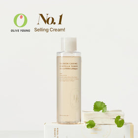 HEVEBLUE watery toner texture being poured on hand, shows lightweight absorption