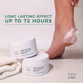 Hey Honey applied to heel demonstrating hydration and smoothing benefit
