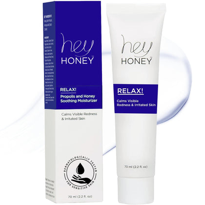 Hey Honey front jar showing clean packaging and calming moisturizer benefits