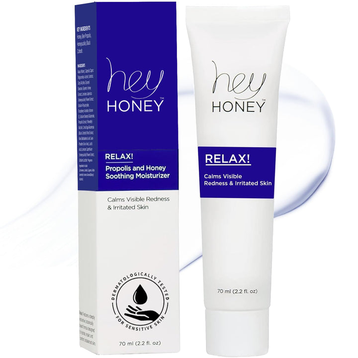 Hey Honey front jar showing clean packaging and calming moisturizer benefits