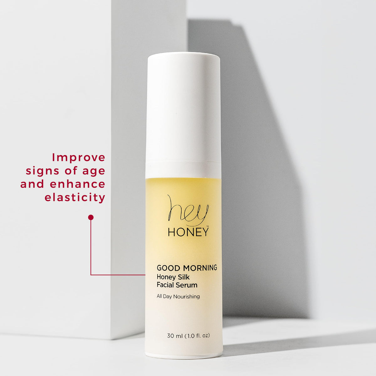 Hey Honey bottle next to common items illustrating 1 oz travel-friendly convenience