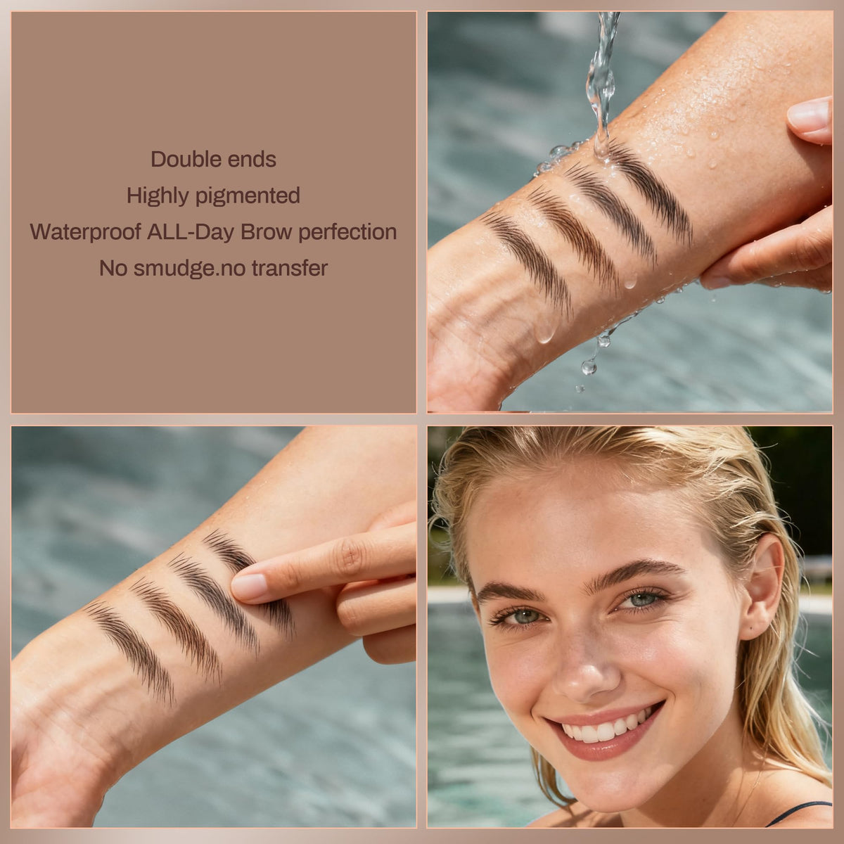 HeyBeauty pencils held in hand to show compact size and travel-friendly convenience