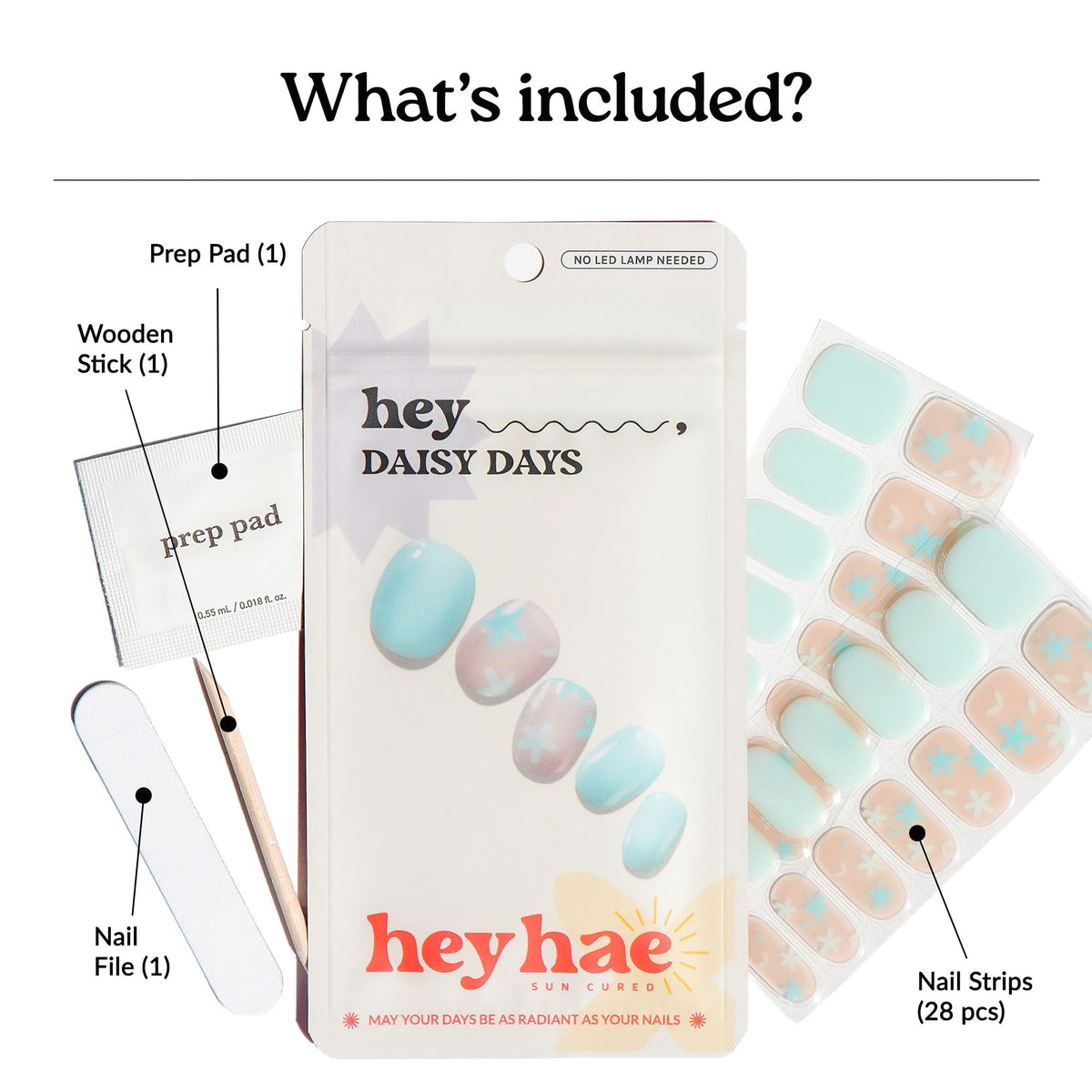 heyhae hand applying strip aligned to nail demonstrating quick, mess-free salon-quality results