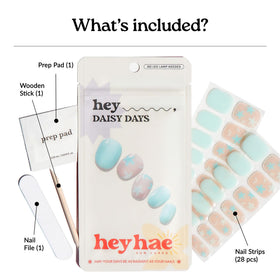 heyhae hand applying strip aligned to nail demonstrating quick, mess-free salon-quality results