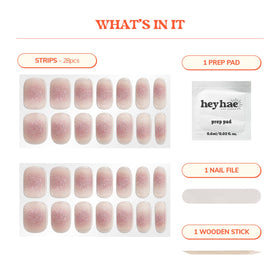 heyhae hand applying strip demonstrating quick easy at-home manicure