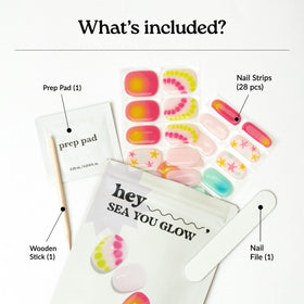 heyhae kit contents with prep pads, file, stick for easy at-home application benefit