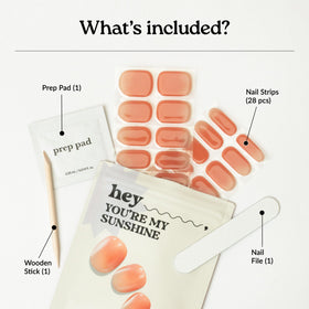 heyhae kit contents laid out with strips prep pad file and stick benefit all-in-one convenience
