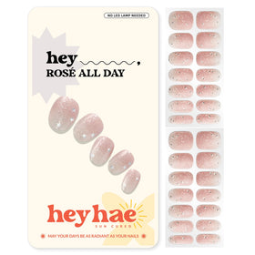 heyhae front packaging showing kit contents and rose champagne design benefit: ready-to-use manicure