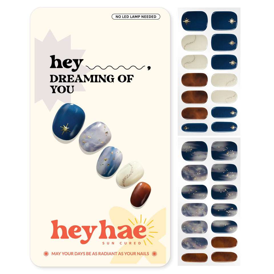 heyhae front packaging showing marble blue design and included tools for easy application