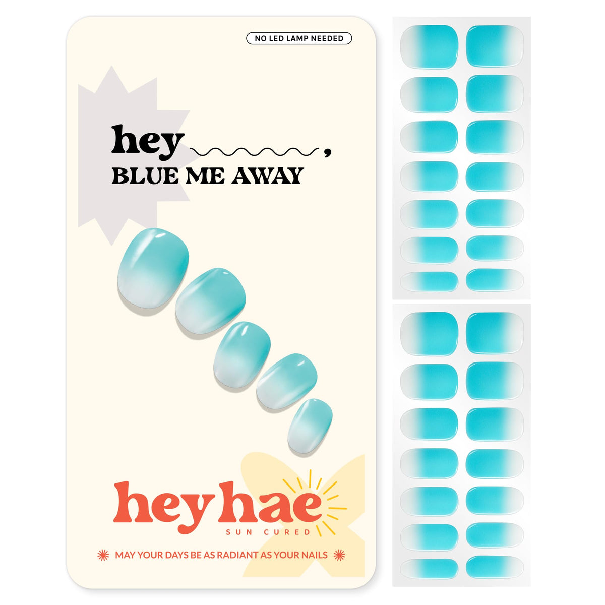 heyhae front packaging showing ombré blue design and kit contents for easy application