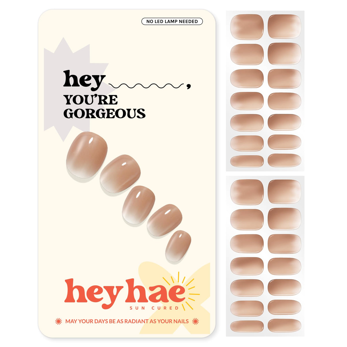 heyhae front packaging showing ombré nude strips and kit benefits