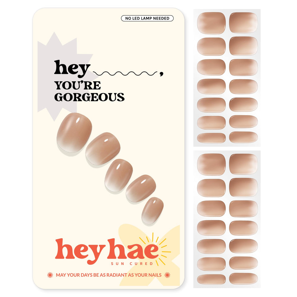 heyhae front packaging showing ombré nude strips and kit benefits