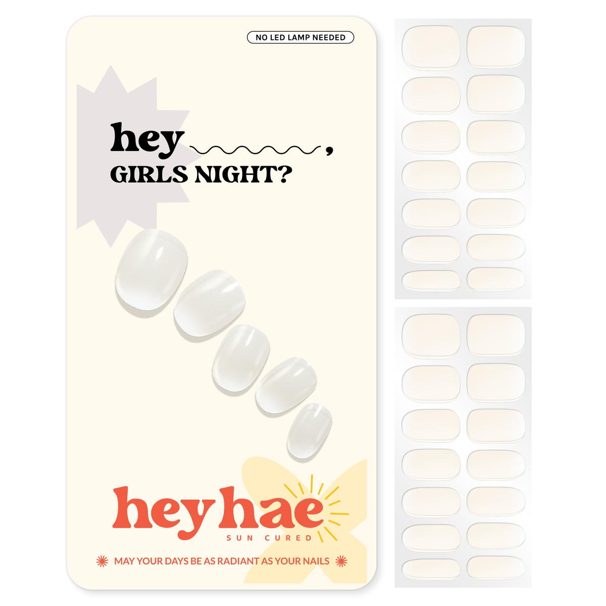 heyhae front packaging showing ombre white strips and included tools, clear branding and kit contents